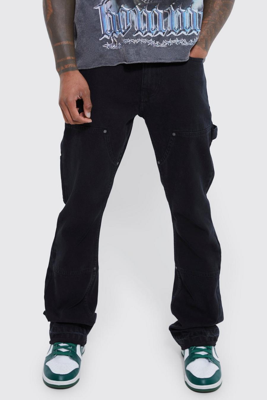 Washed black Slim Flare Worker Panel Jeans image number 1