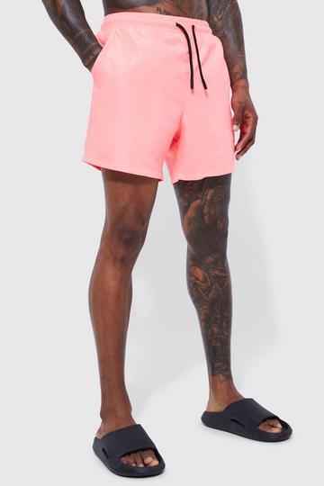 Mid Length Plain Swim Shorts neon-pink