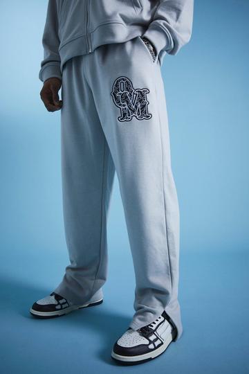 Grey Oversized Loopback Split Hem Applique Jogger