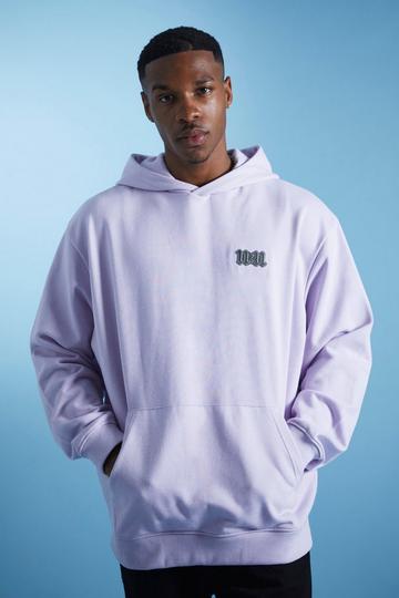 Oversized Loopback Metal Badge Hoodie lilac