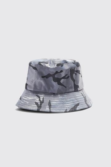 Camo Nylon Bucket Hat silver