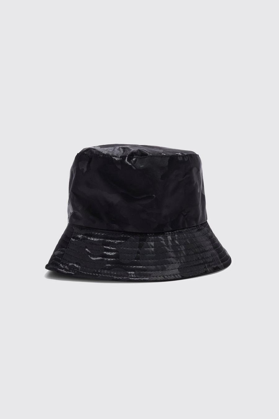 Camo Nylon Bucket Hat, Black