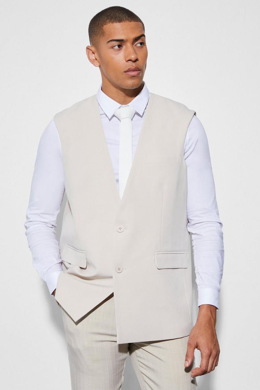 Stone beige Oversized Single Breasted Blazer Vest