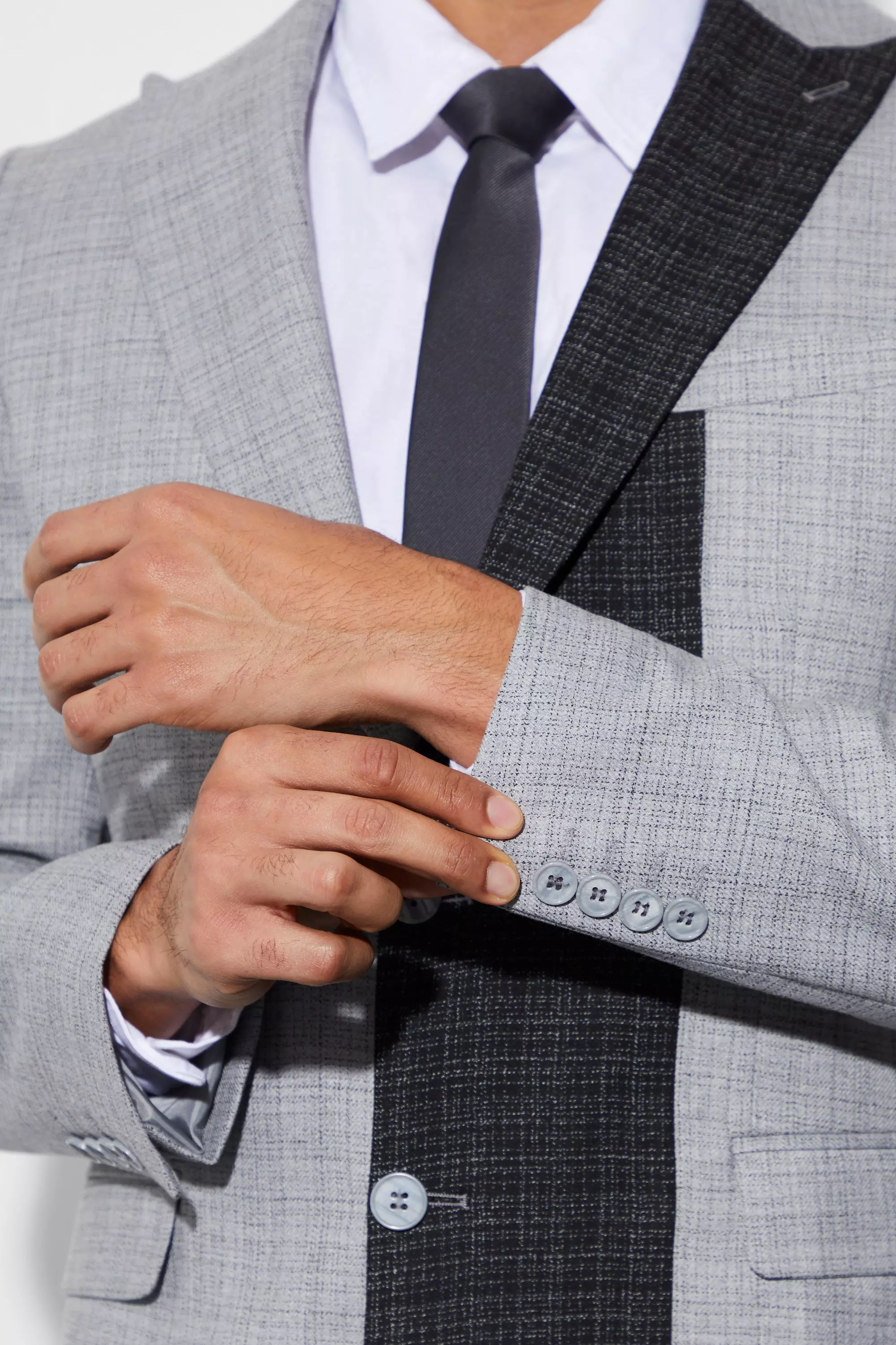 Black Slim Single Breasted Contrast Lapel Blazer صورة بديلة