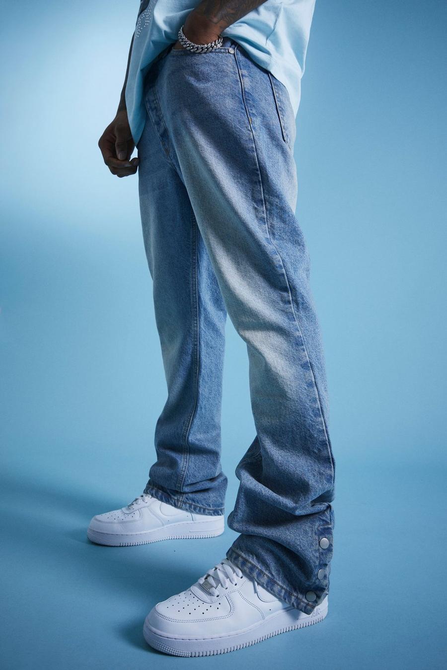 Light blue blå Slim fit flare jeans med knappar