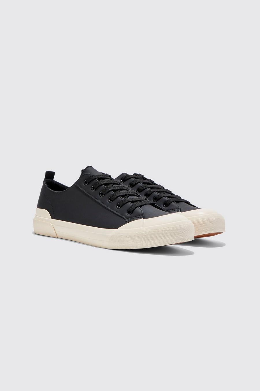 Black Low Top Faux Leather Trainer