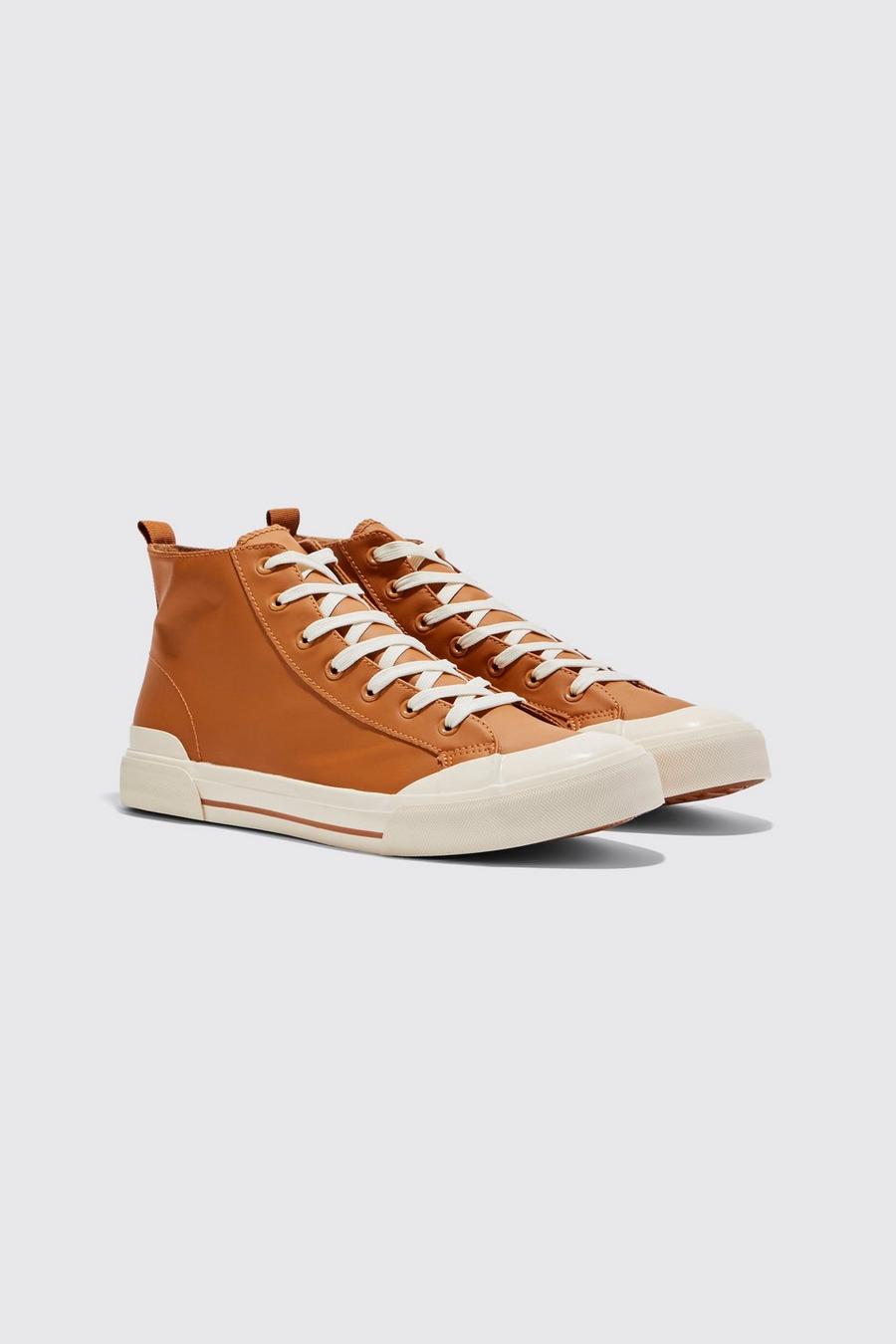 Brown brun High Top Faux Leather Trainer
