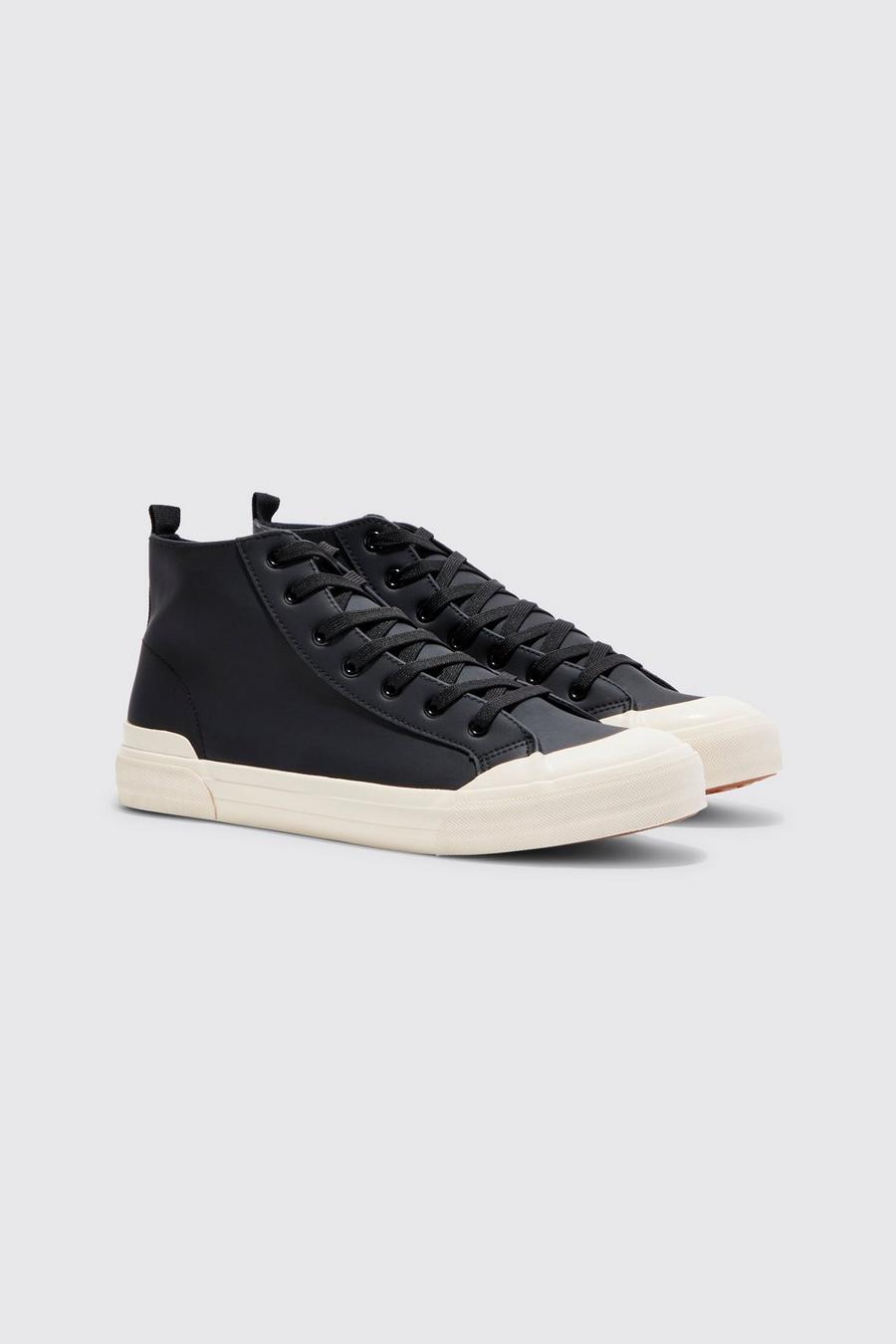 Black svart High Top Faux Leather Trainer
