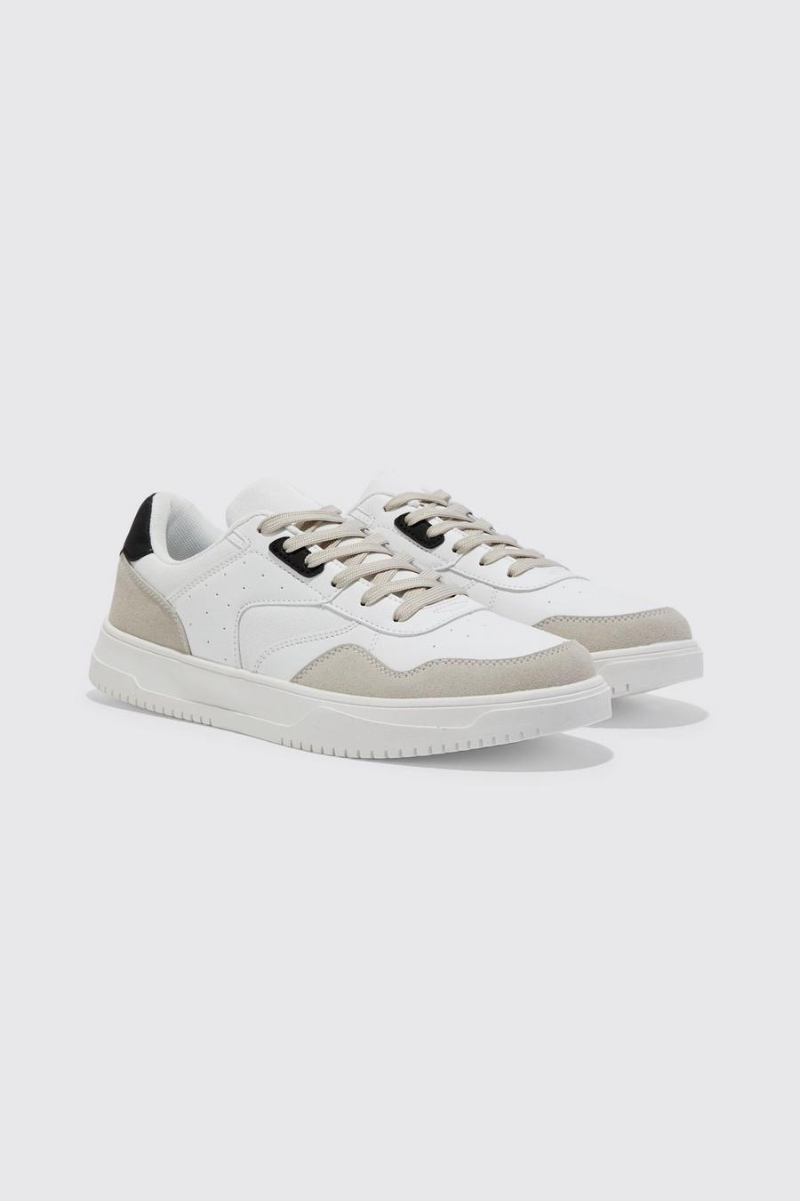 White Multi Panel Perforated Detail Trainers image number 1