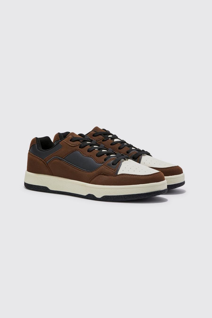 Brown marrone Panel Detail Trainers