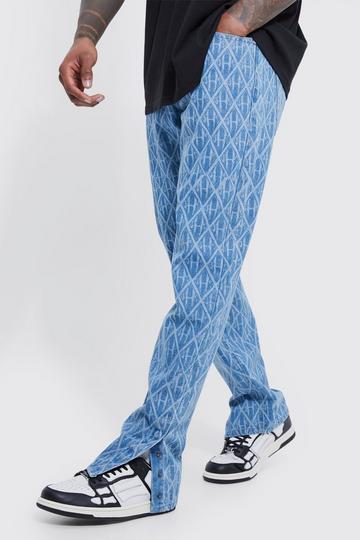 Blue Straight Leg Man Laser Print Jeans