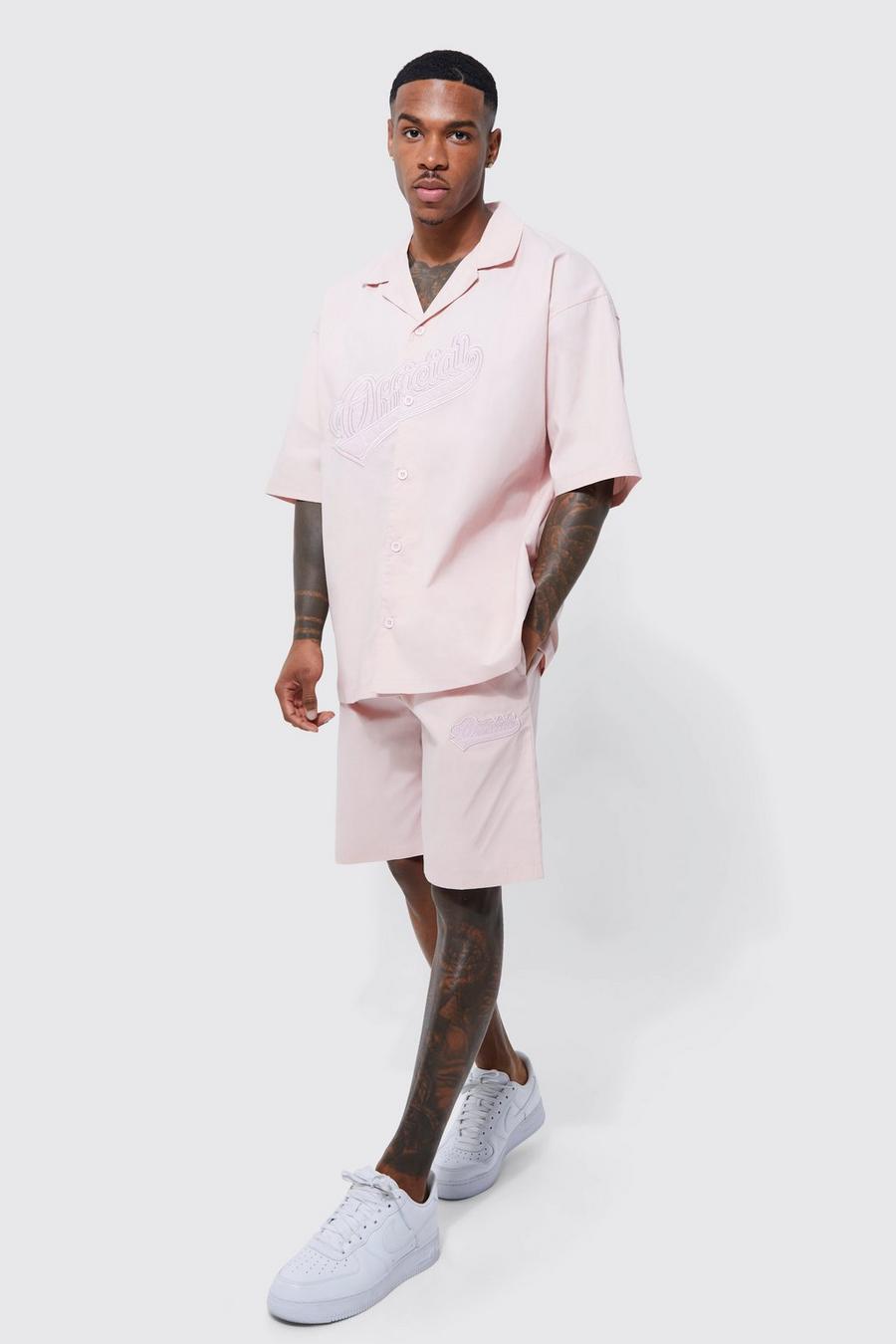 Pink Short Sleeve Oversized Revere Official Shirt & Short Set image number 1