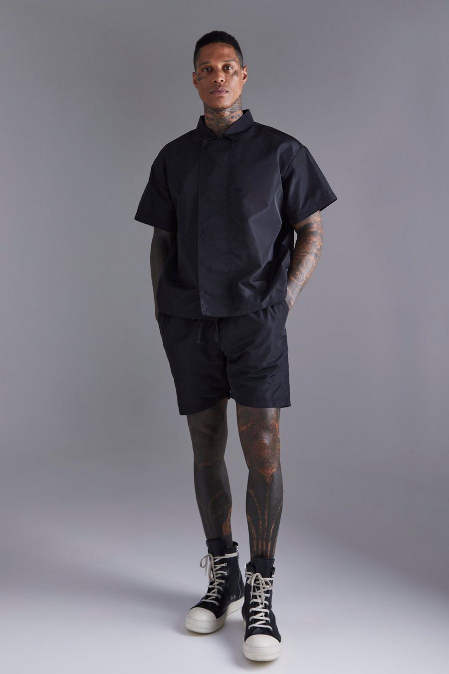 Black Short Sleeve Boxy Shirt & Short Set