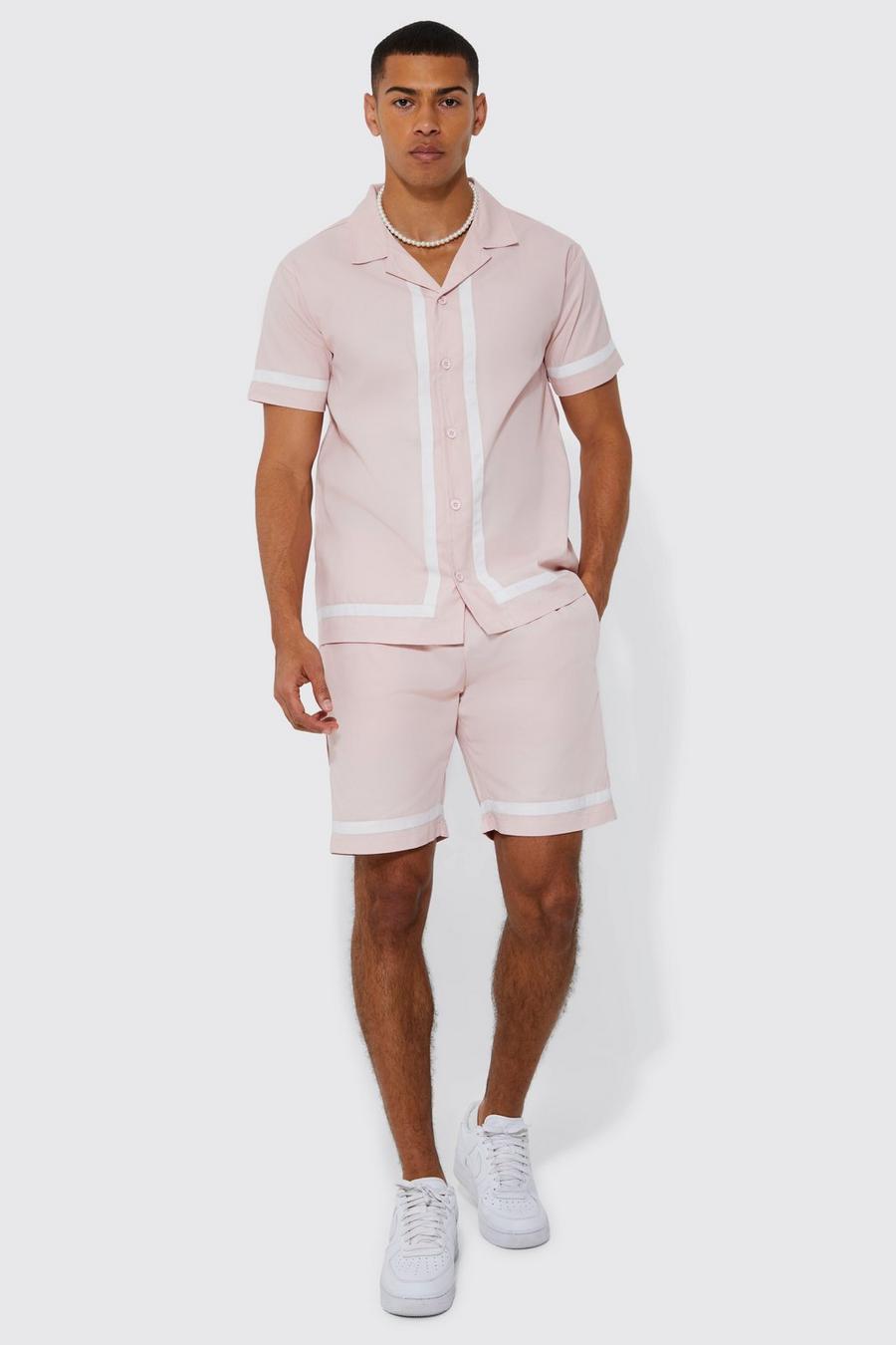 Pink Short Sleeve Revere Border Shirt & Short Set image number 1