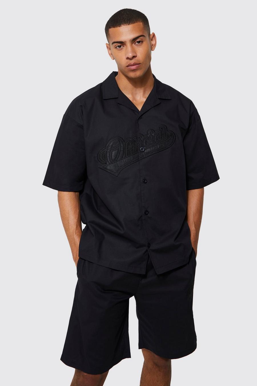 Short Sleeve Oversized Revere Official Shirt & Short Set, Black negro