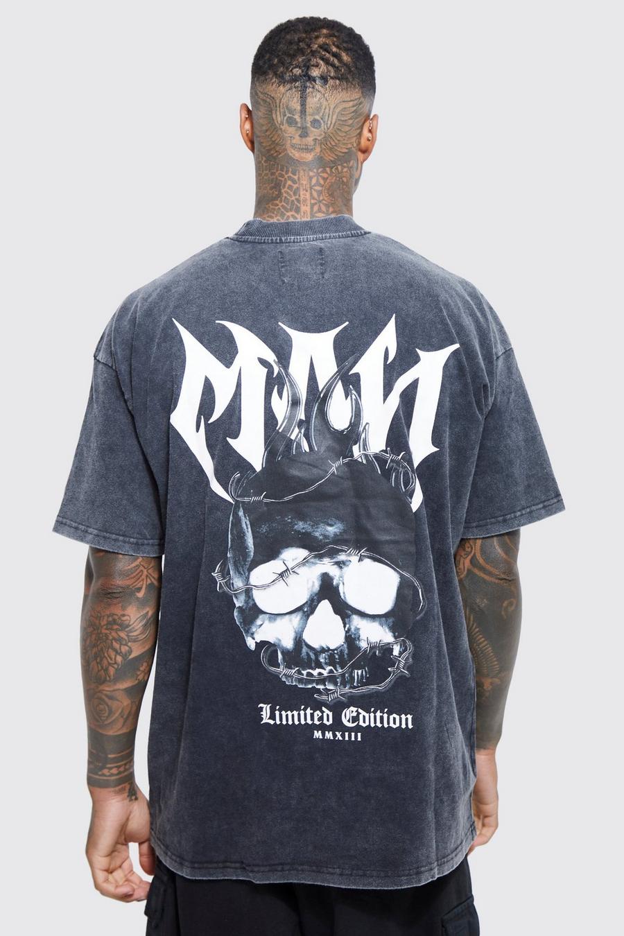Black svart Stentvättad oversize t-shirt med dödskalle