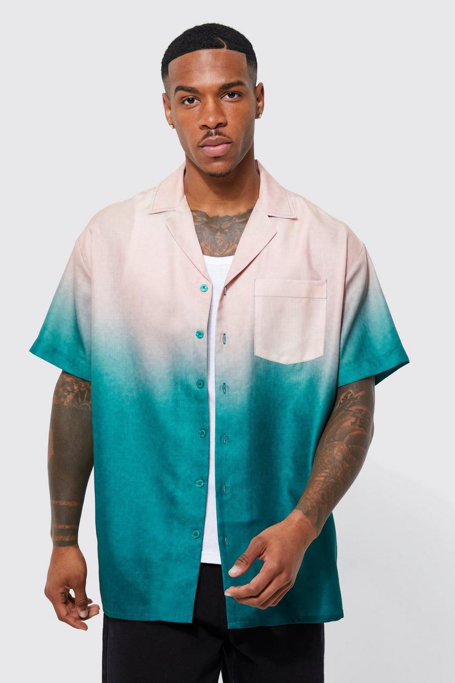 Kurzärmliges Oversize Hemd mit Farbverlauf, Multi mehrfarbig