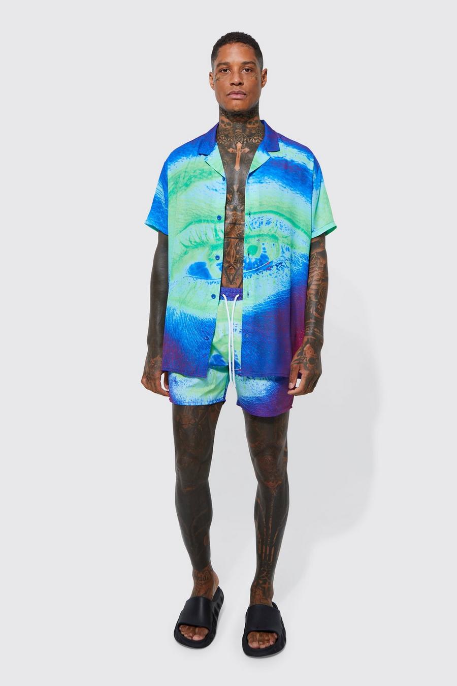 Blue Short Sleeve Oversized Heat Sense Shirt & Swim