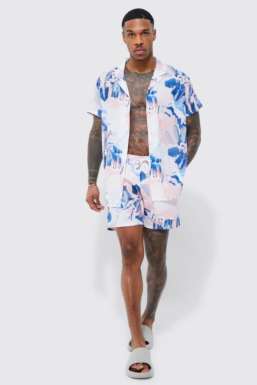 Multi Short Sleeve Crepe Abstract Shirt & Swim image number 1