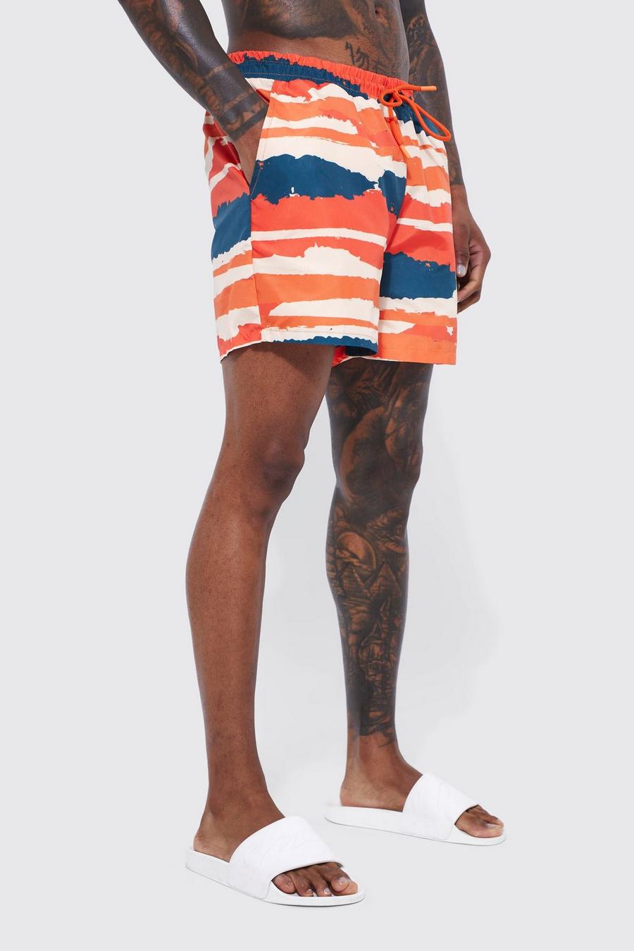 Multi Short Length Blurred Stripe Swim Shorts image number 1
