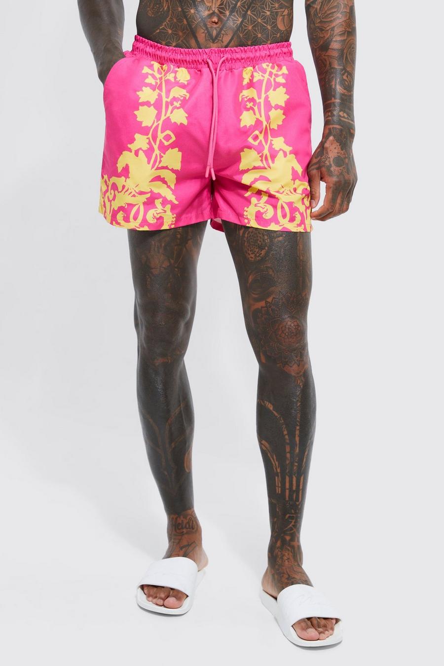 Pink rosa Short Length Floral Swim Shorts