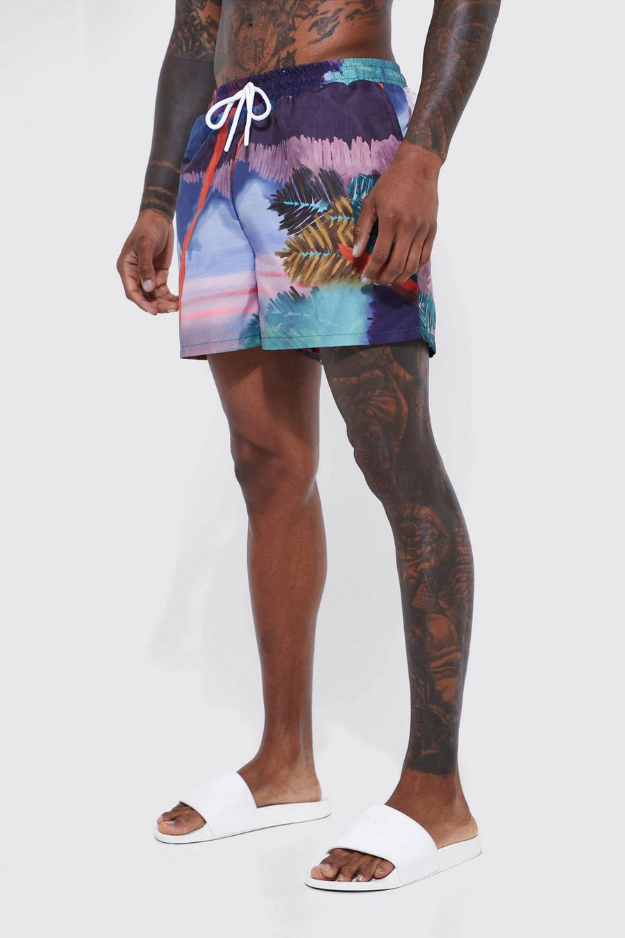 Multi Short Length Abstract Swim Shorts image number 1