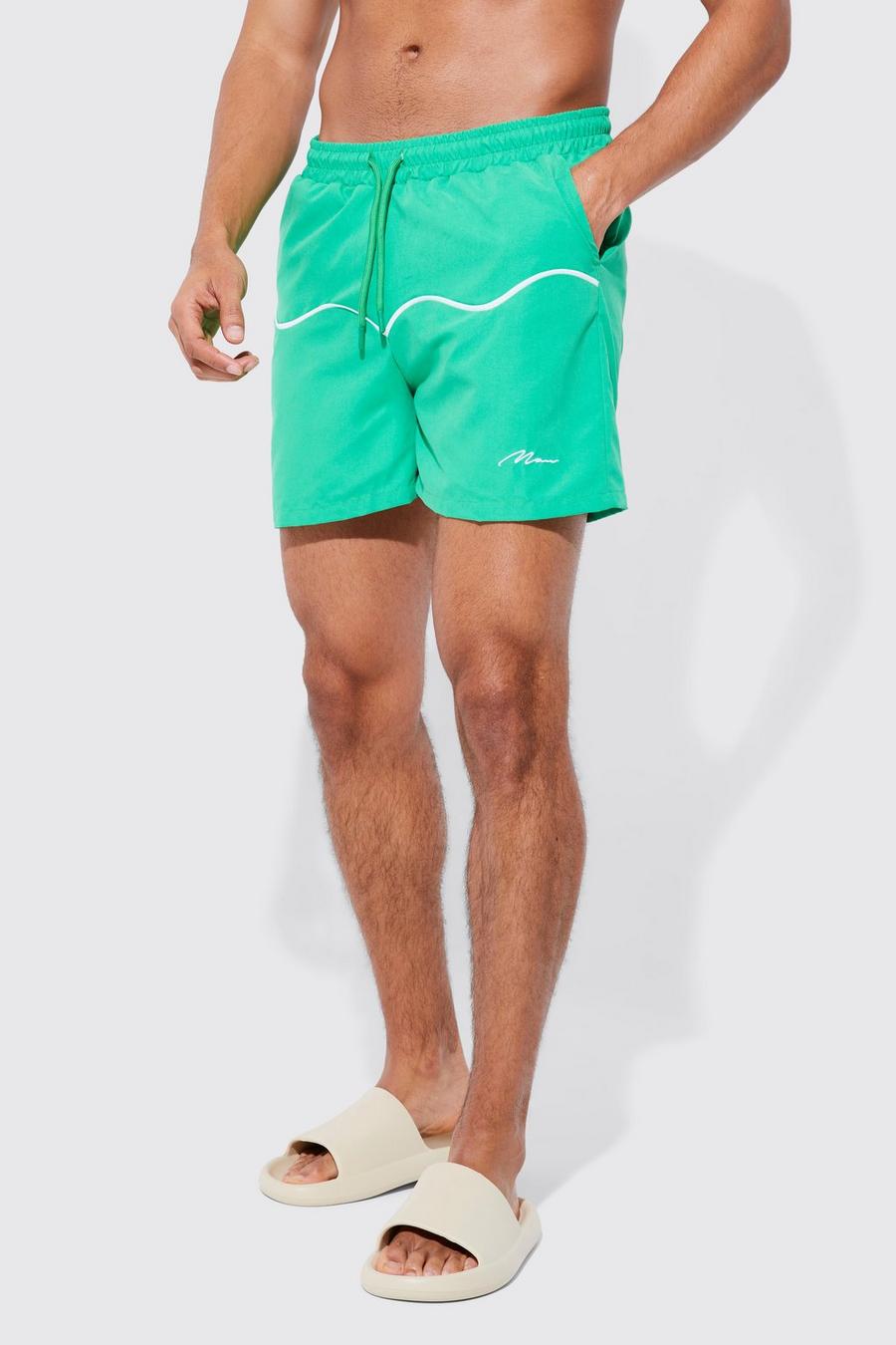 Green Short Length Official Man Piping Swim Shorts image number 1