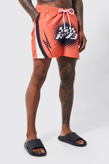 Short Length Racer Split Hem Swim Shorts orange