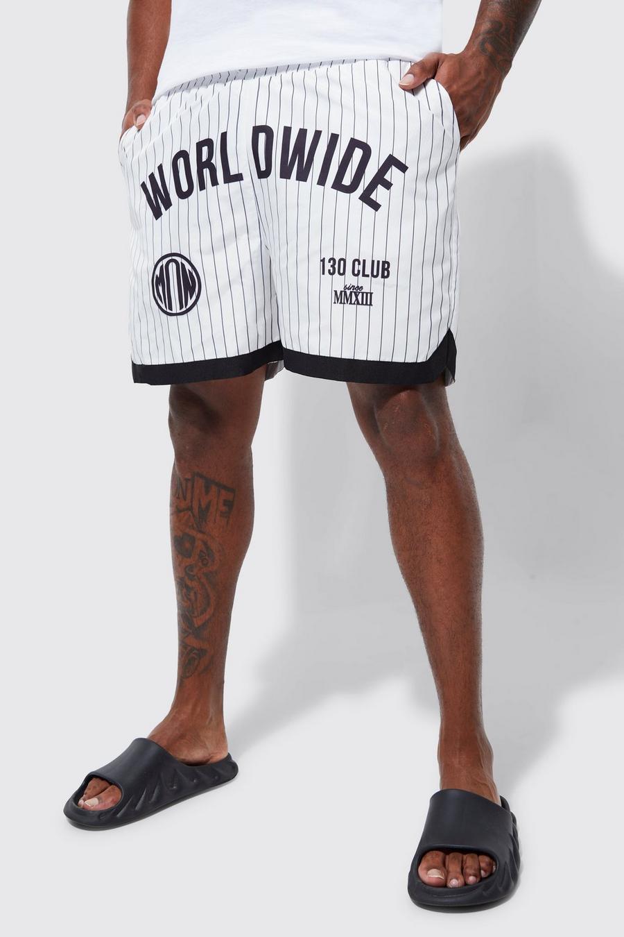 White Plus Mid Worldwide Stripe Basketball Swim Shorts image number 1