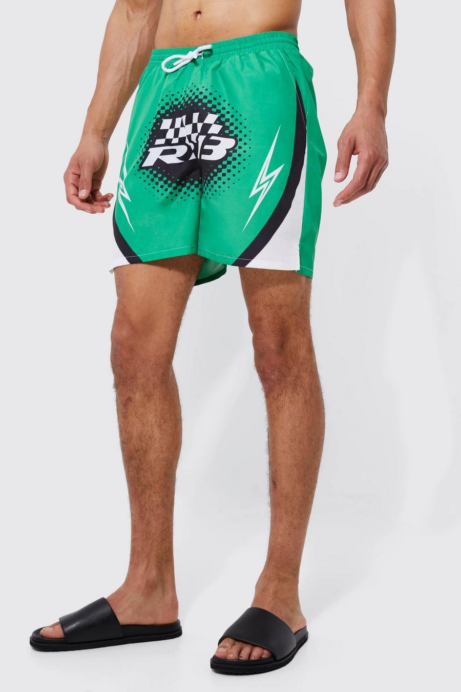 Green Tall Short Length Racer Split Hem Swim Shorts