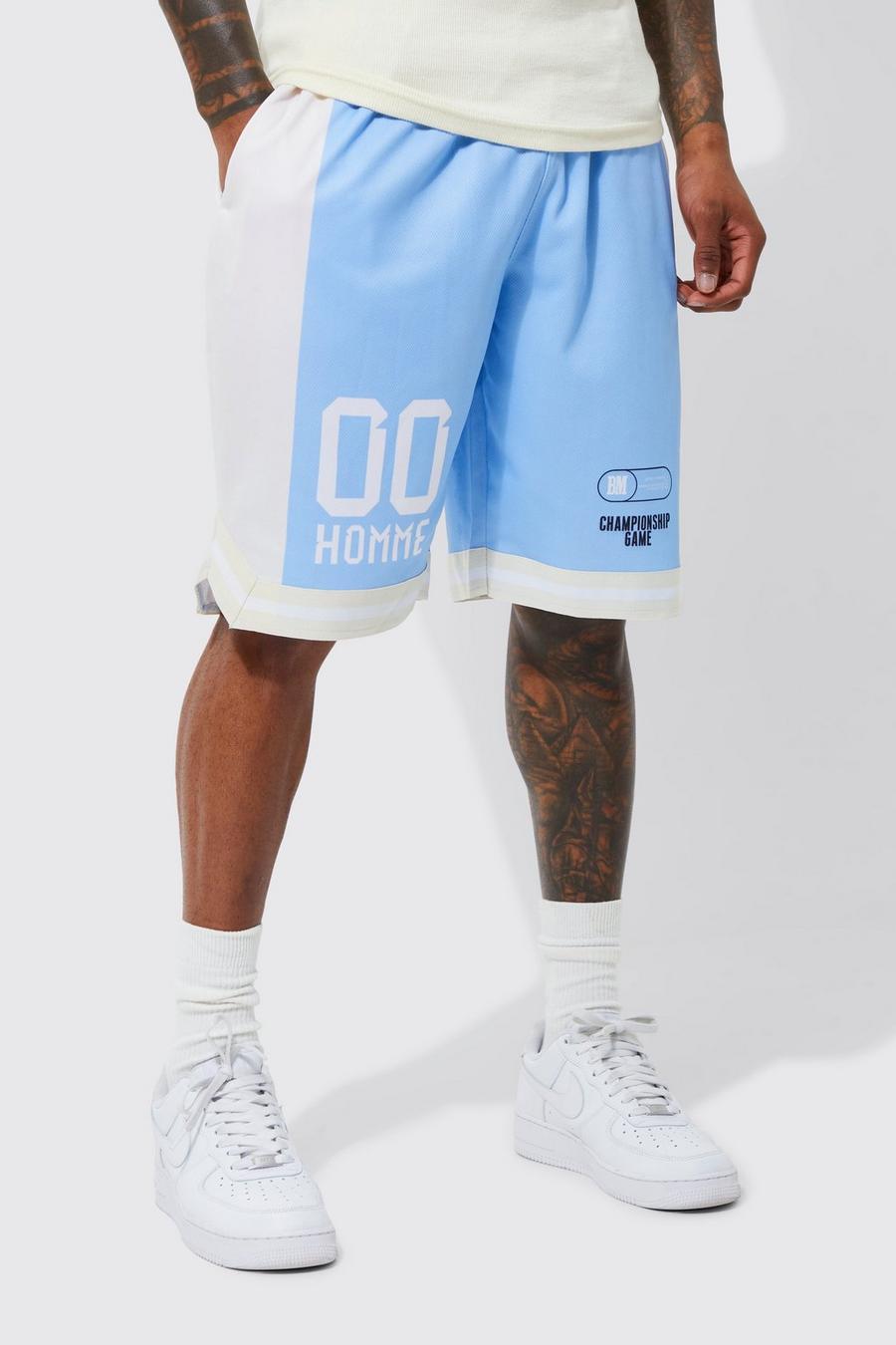 Light blue 00 Mesh Basketball Mid Length Short 