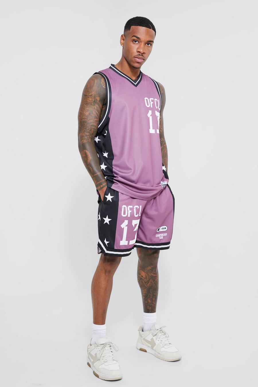 Mauve lila Mesh Ofcl Basketball Vest & Short Set 