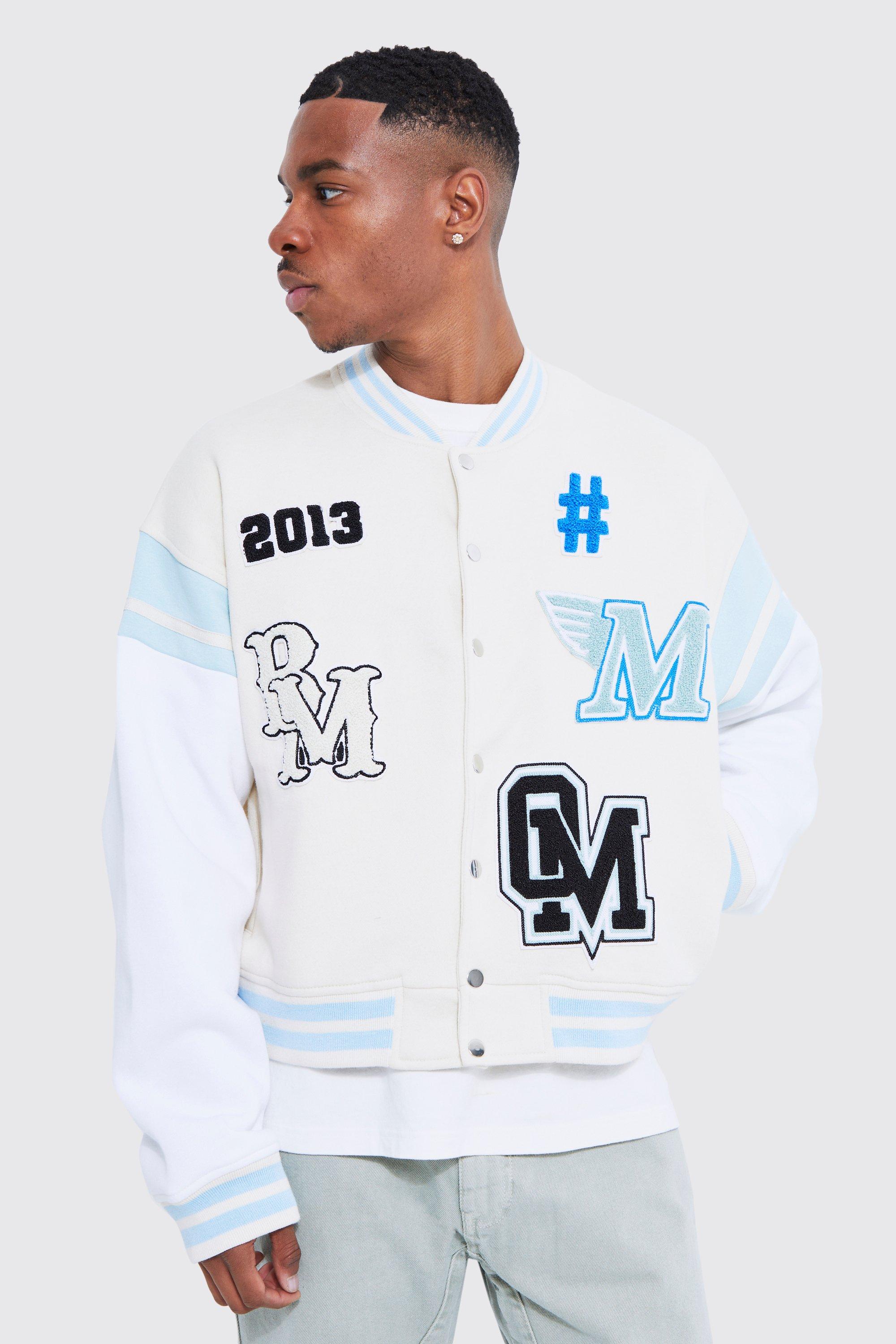 Boxy Varsity Multi Badge Jacket | Boohoo UK