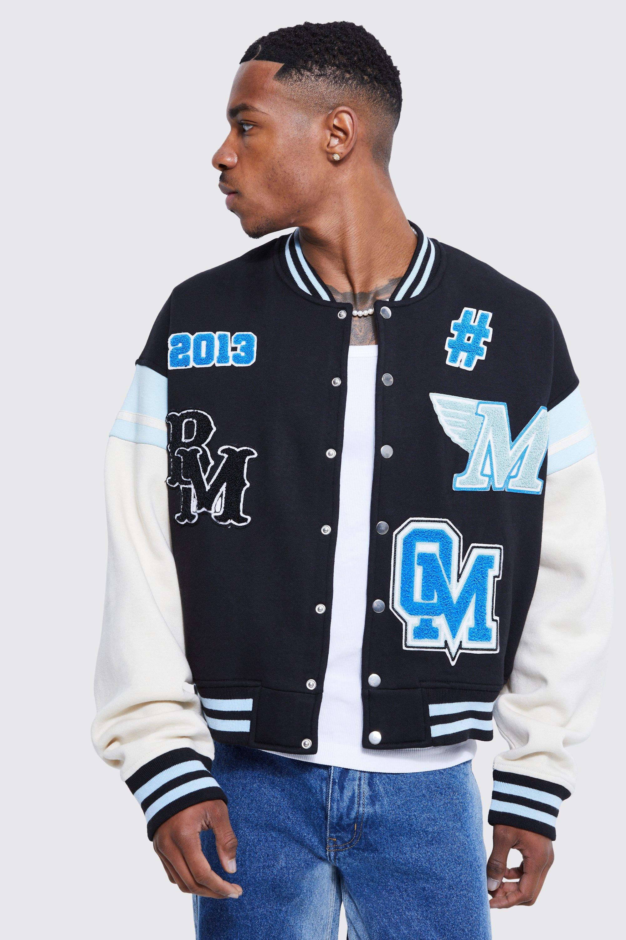 Boxy Varsity Multi Badge Jacket | Boohoo UK