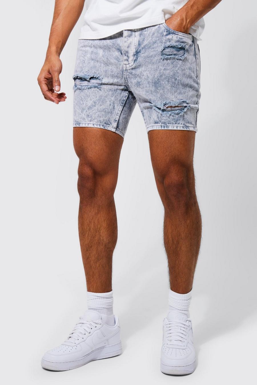 Ice grey Slim Fit Ripped Denim Shorts  image number 1