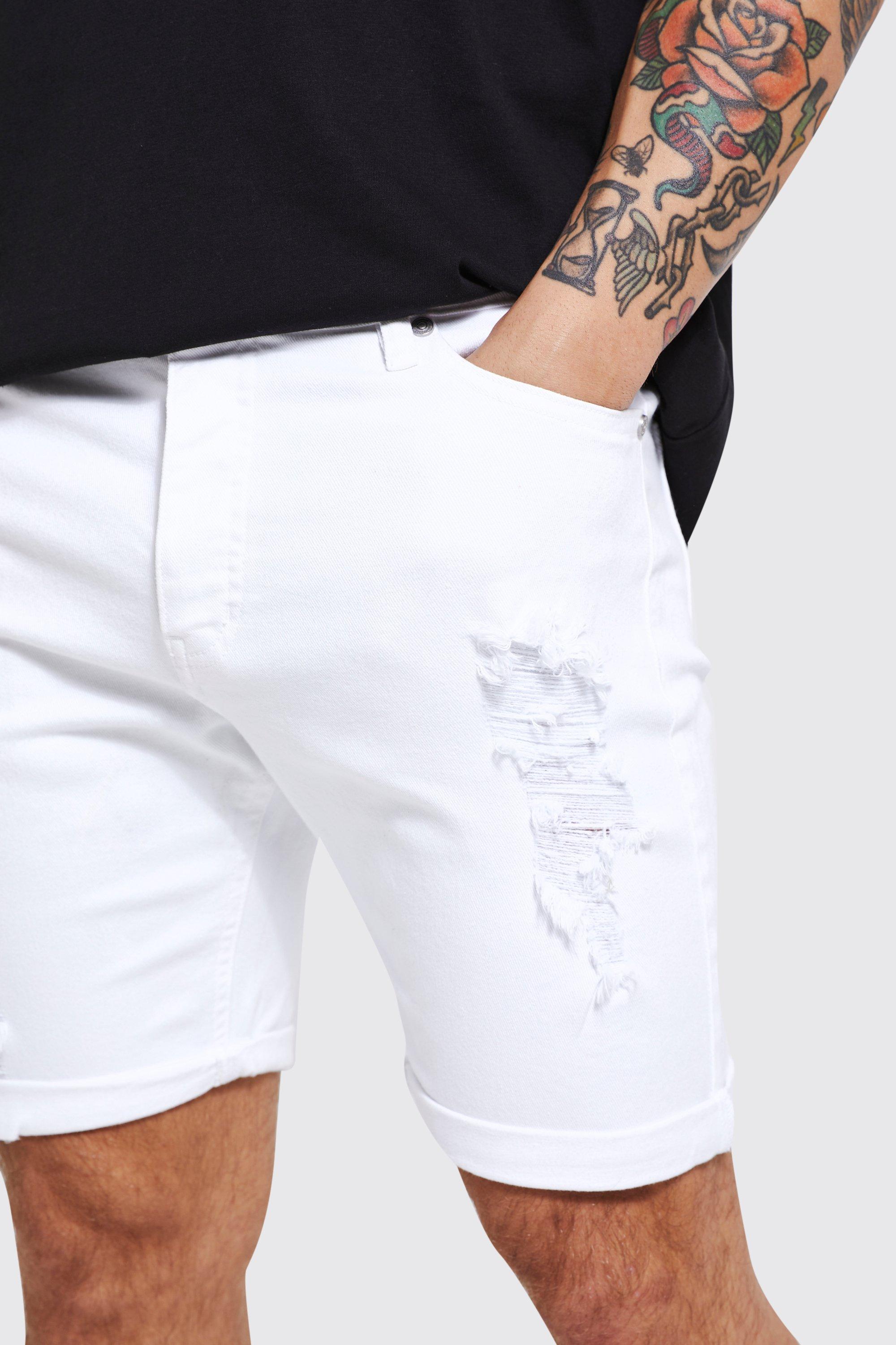 Mens white skinny shorts best sale