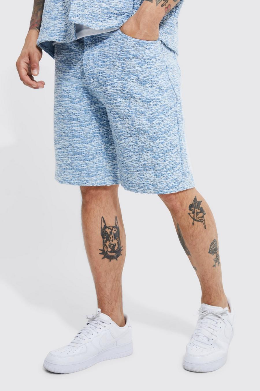 Light blue Relaxed Fit Fabric Interest Denim Shorts 