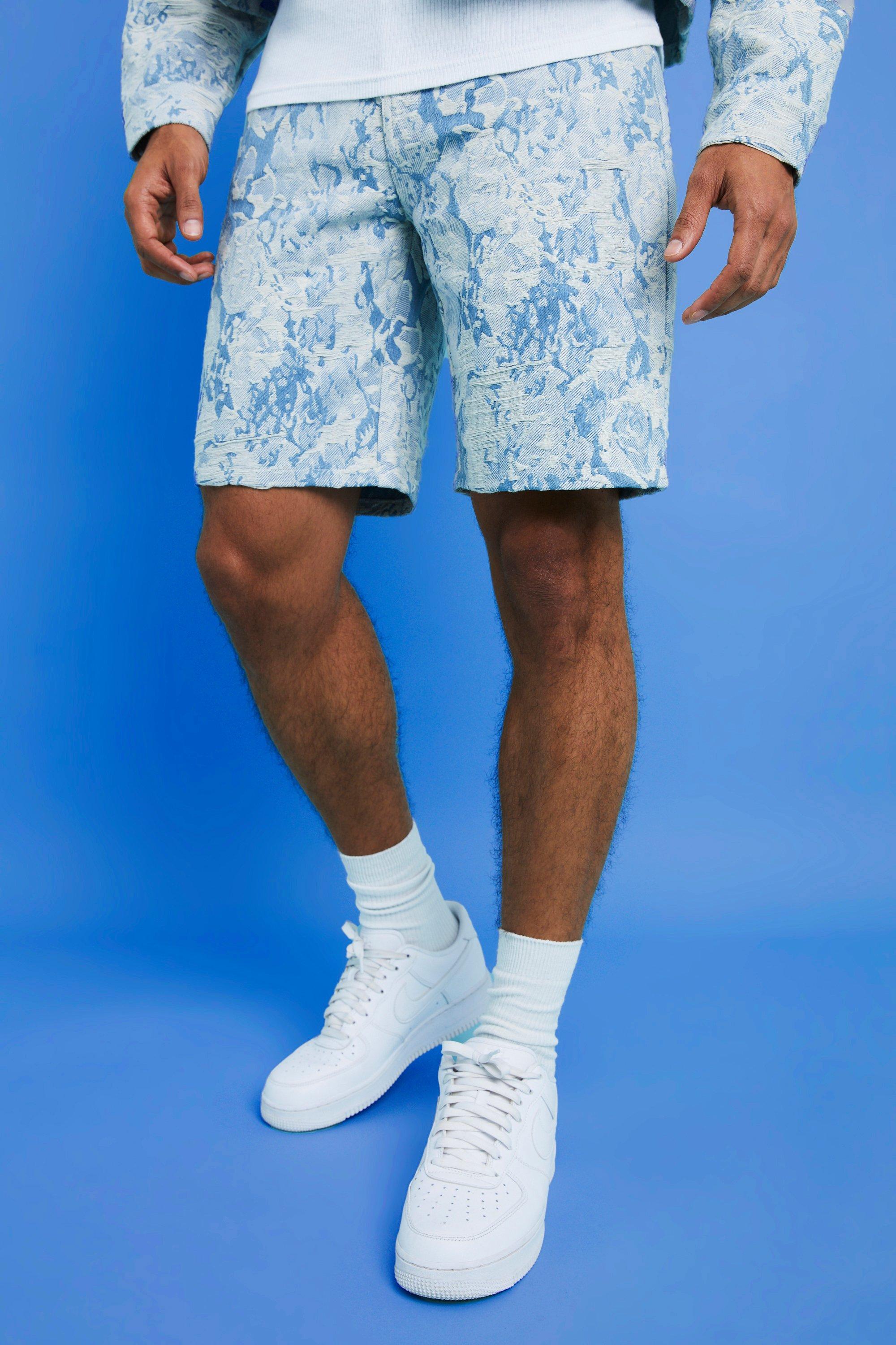 Light blue Relaxed Fit Fabric Interest Denim Shorts