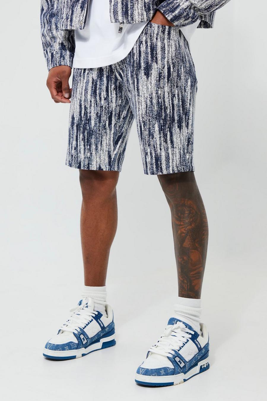 Indigo blue Slim Fit Fabric Interest Denim Shorts