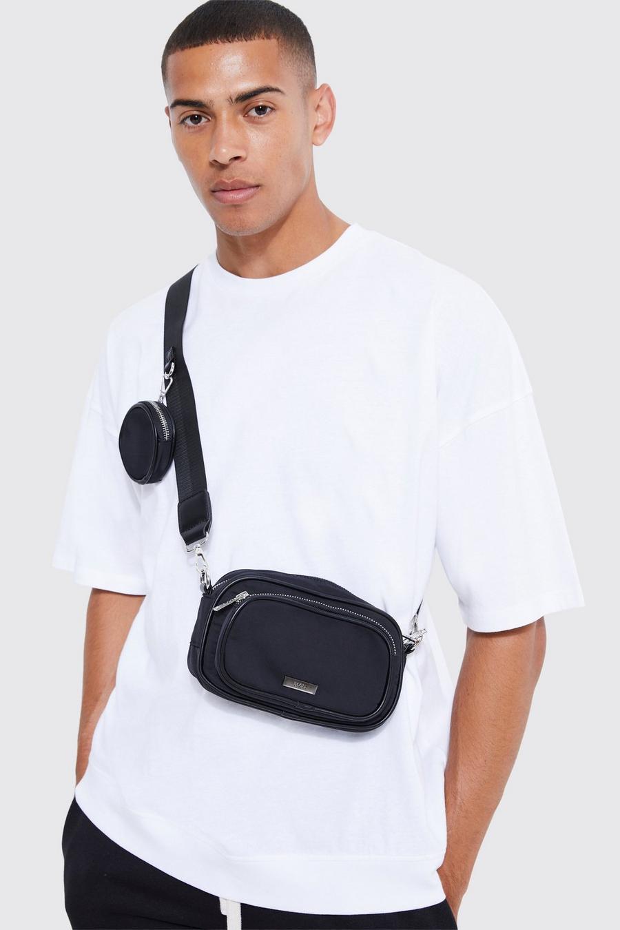 Black nero Man Cross Body Pocket Bag With Coin Bag