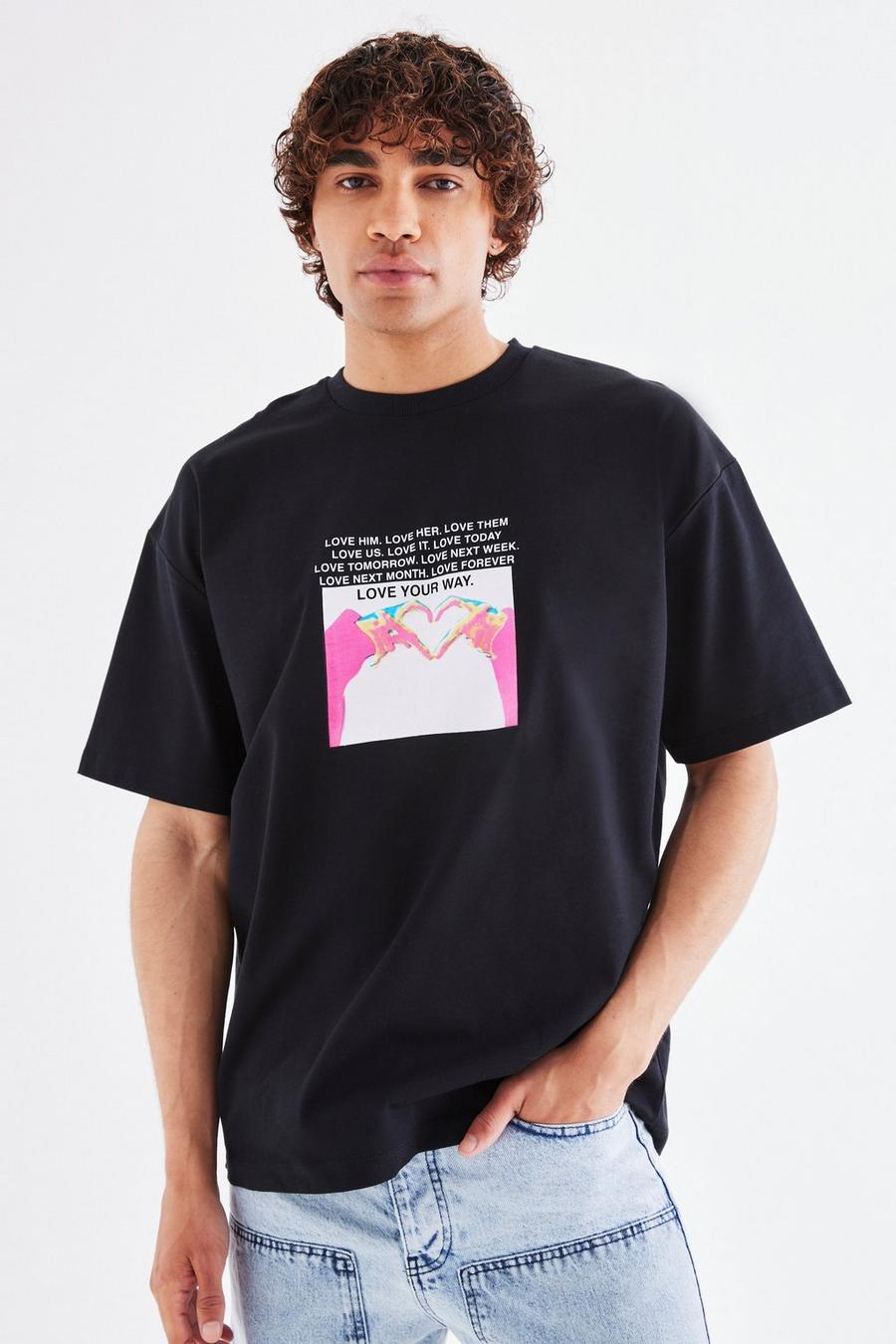 T-shirt oversize épais à slogan Love Your Way - Pride, Black