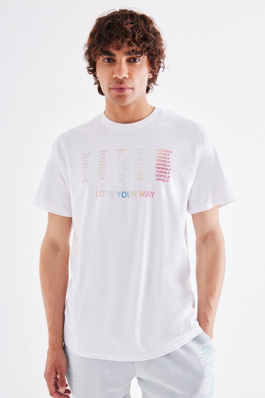 T-shirt oversize imprimé pronoms - Pride, White
