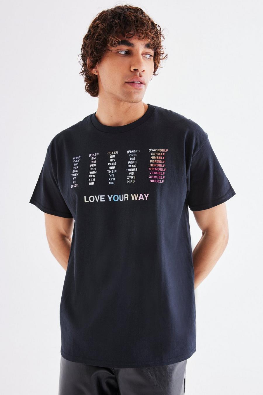 Oversize Pronomen Pride T-Shirt, Black image number 1