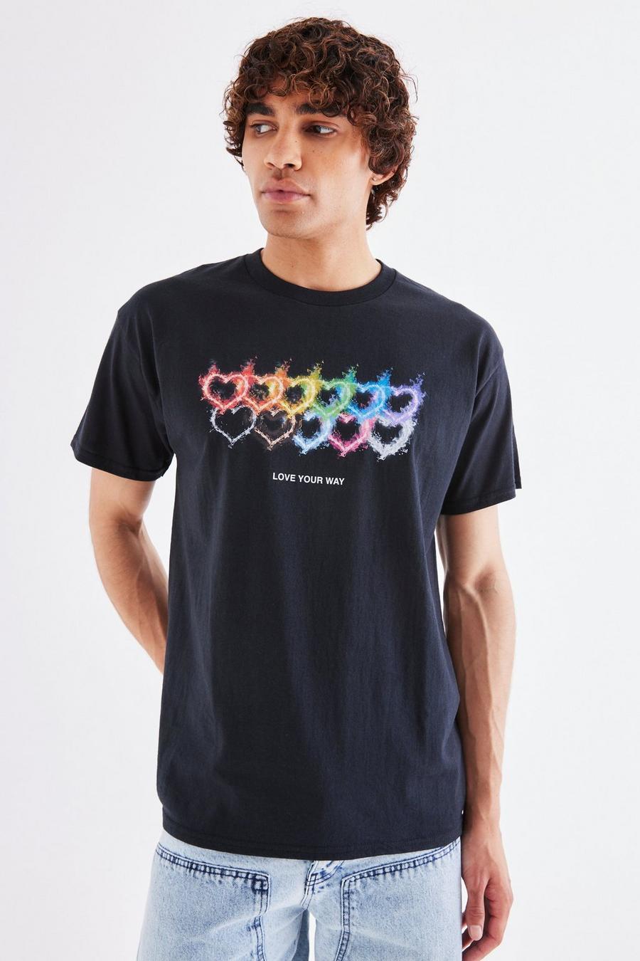 Oversize T-Shirt mit Pride Herz, Black image number 1