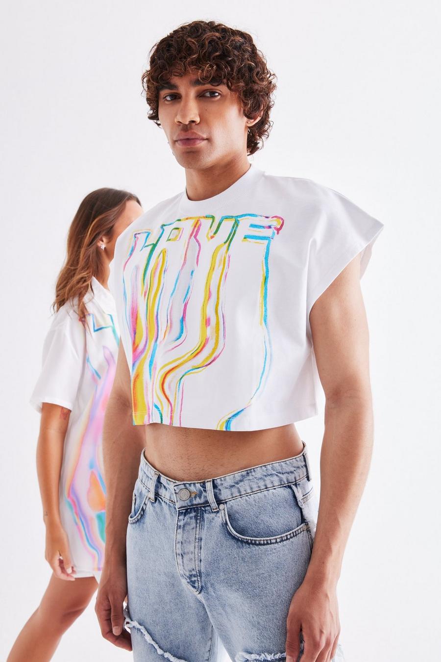 White Oversized Heavyweight Love Cropped Pride T-shirt  image number 1