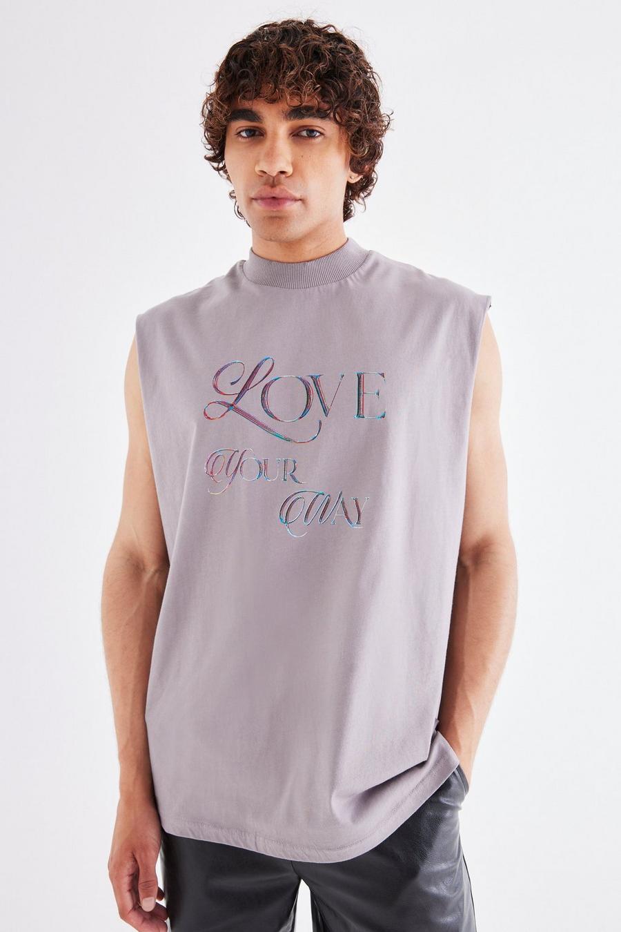 Charcoal Oversized Love Your Way Pride Tank  image number 1