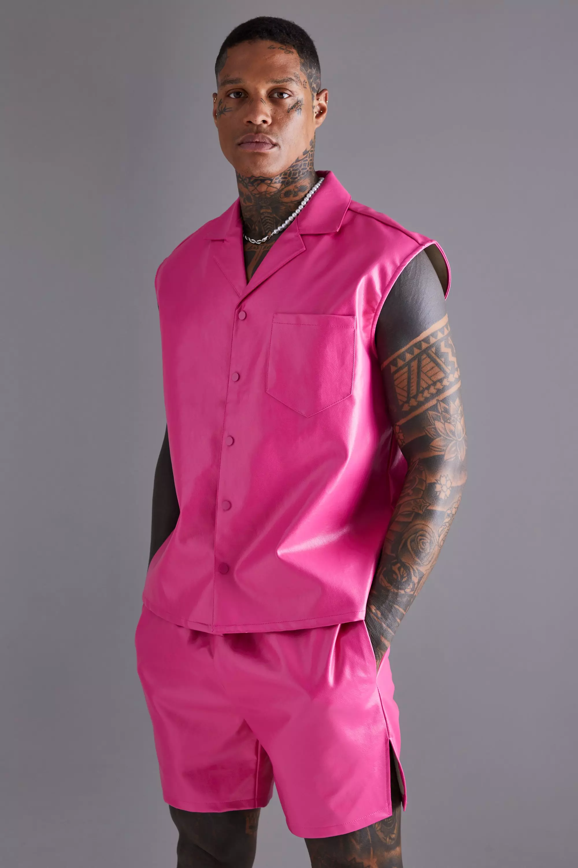 Pink jumpsuit men sales