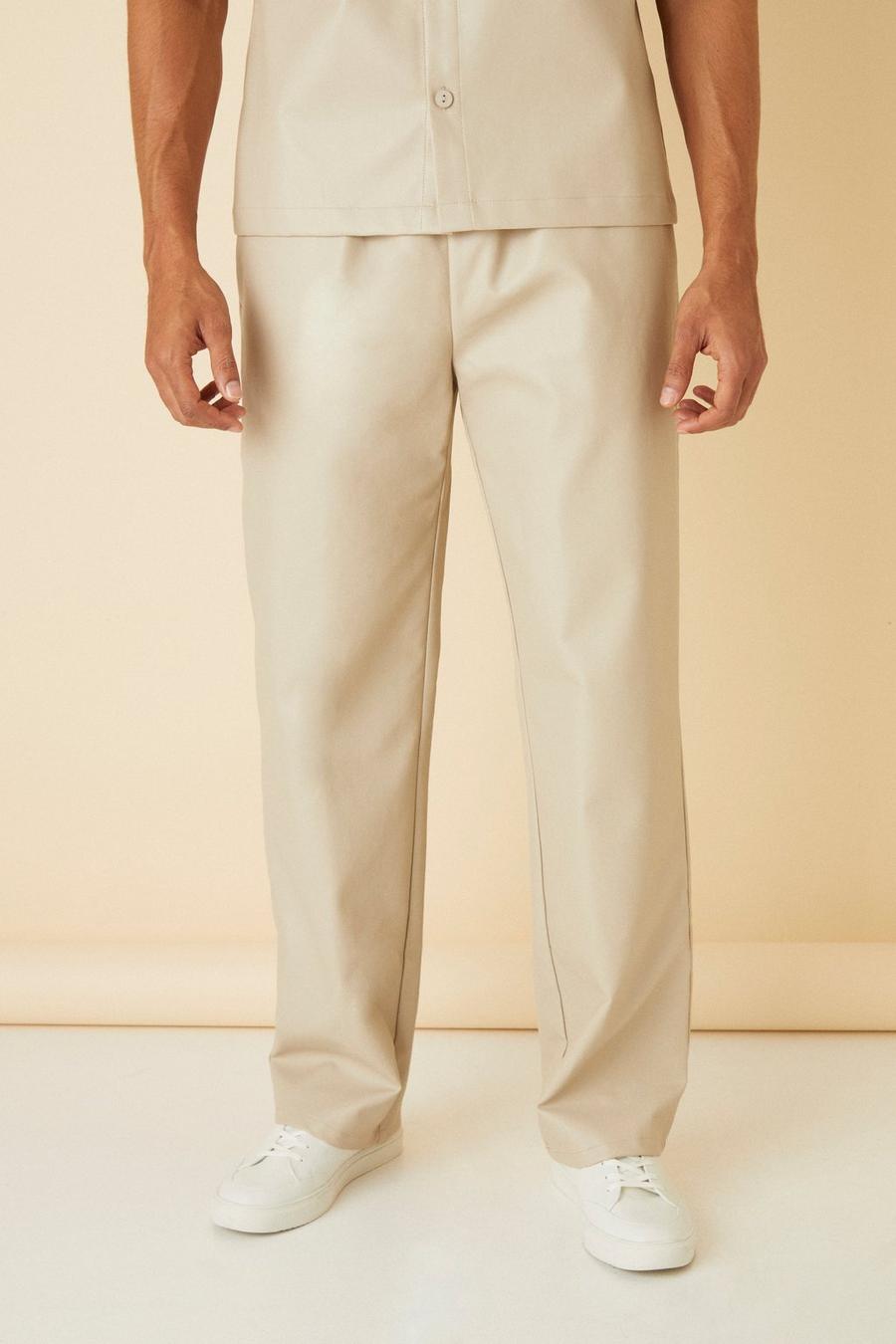 Stone PU Elasticated Waistband Relaxed Trouser image number 1