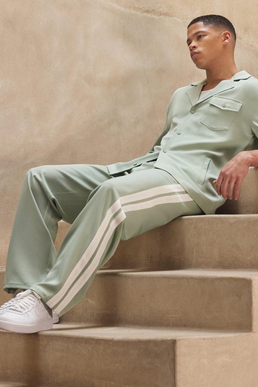 Sage grön Elasticated Waistband Relaxed Side Stripe Trouser image number 1