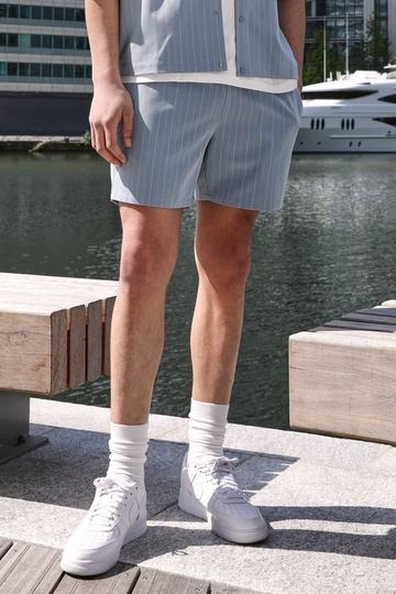 Blue Elasticated Waistband Pinstripe Shorts